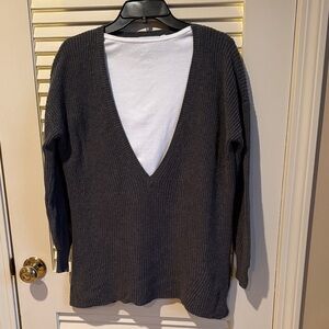 525 America Women’s Deep V-Neck Sweater - Charcoal-size XS